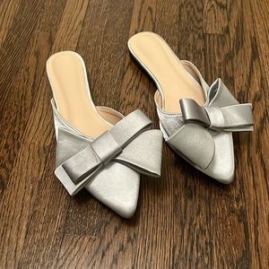 Silver silk flat mules